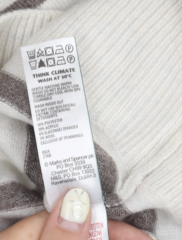 Marks and Spencer Women’s White Striped V-Neck Pullover Jumper