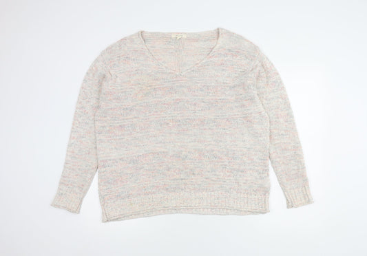 White Stuff Women's Multicoloured V-Neck Jumper Size 16