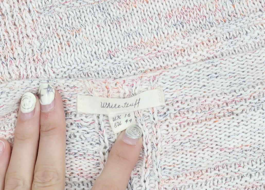 White Stuff Women's Multicoloured V-Neck Jumper Size 16