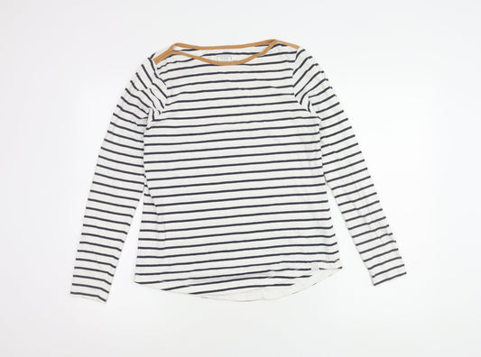 Fat Face Women's White Striped Long Sleeve Top, Size 8