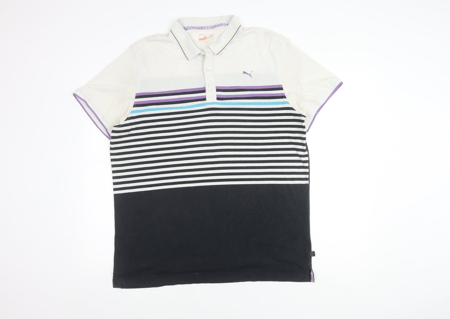 Puma Men's Striped Polo Shirt XL, Black & White