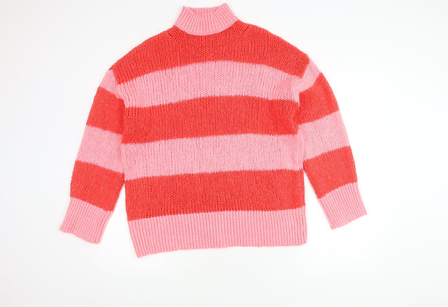 MNG Women's Pink Striped Pullover Jumper Size 8
