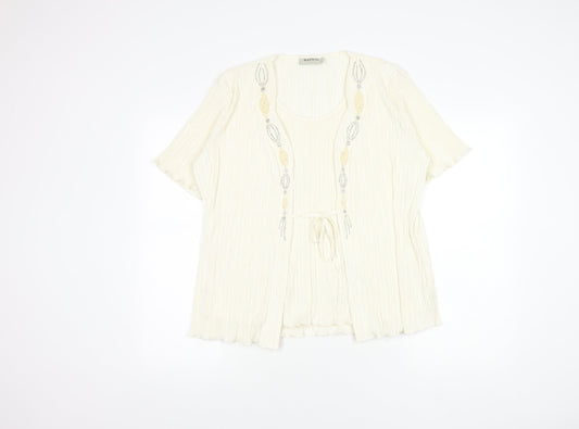 Bassini Women's White Kimono Blouse XL Beaded Accents