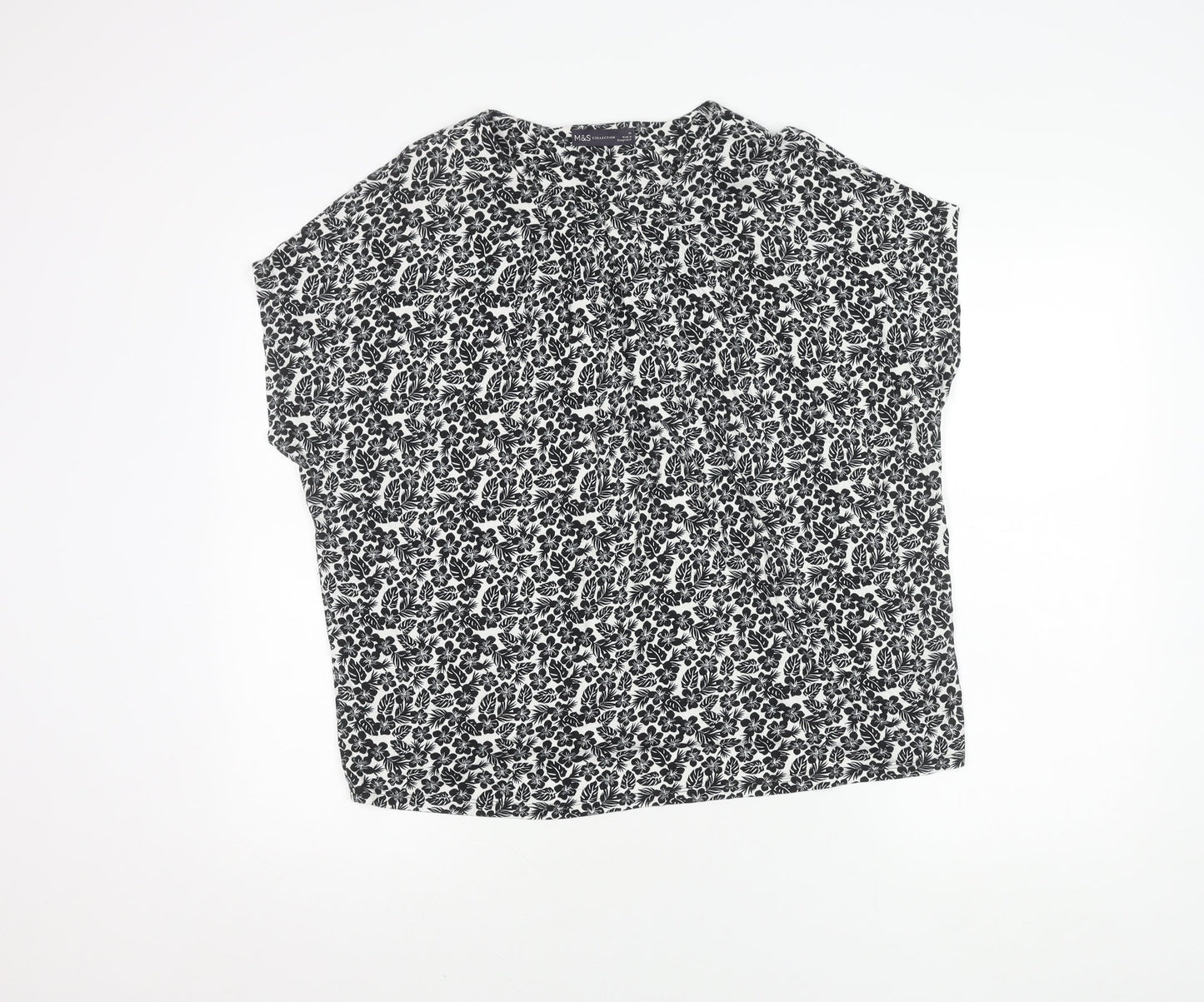 Marks and Spencer Women's Black Floral Top, Size 14