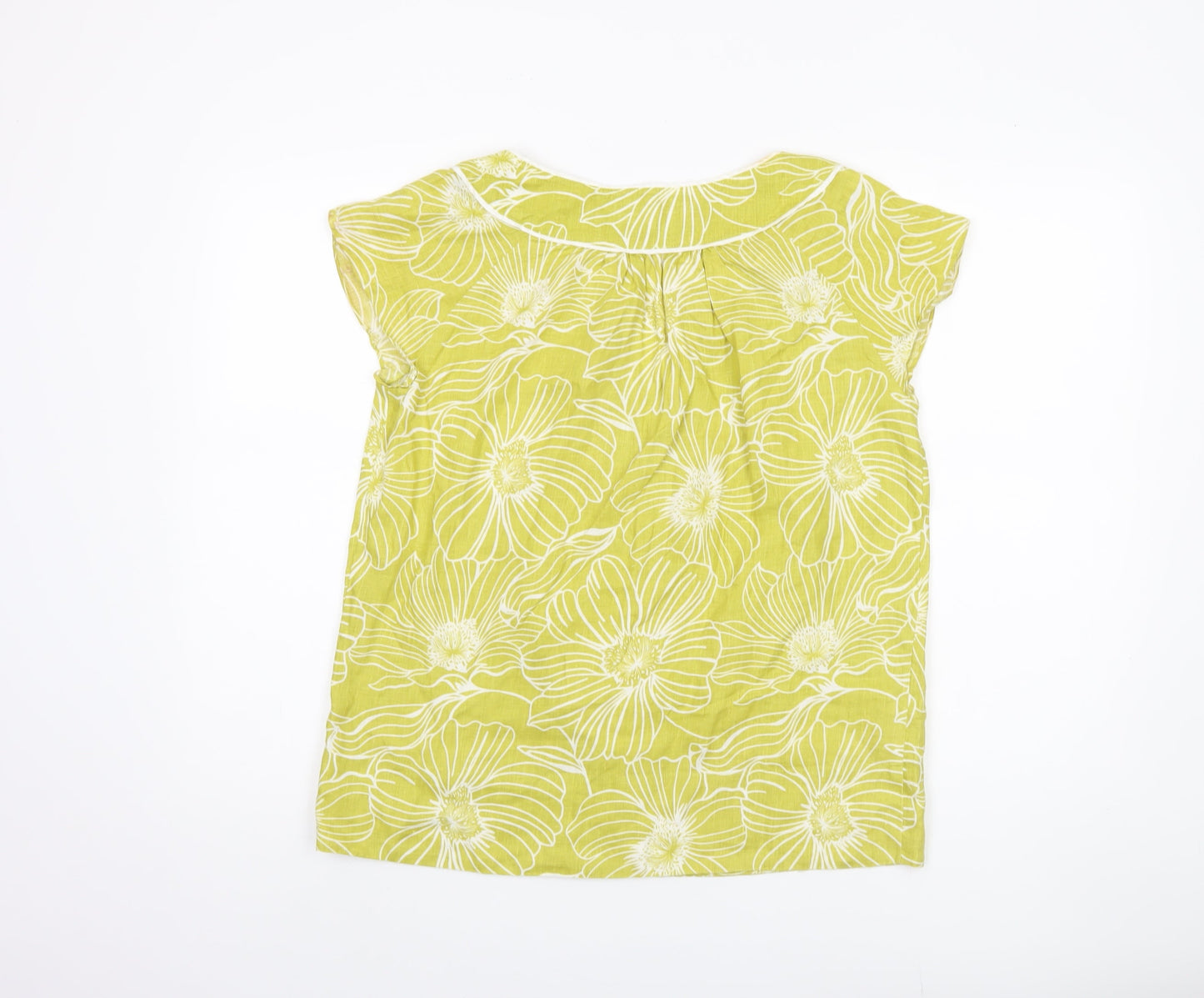 Laura Ashley Women's Green Floral Linen Top, Size 12