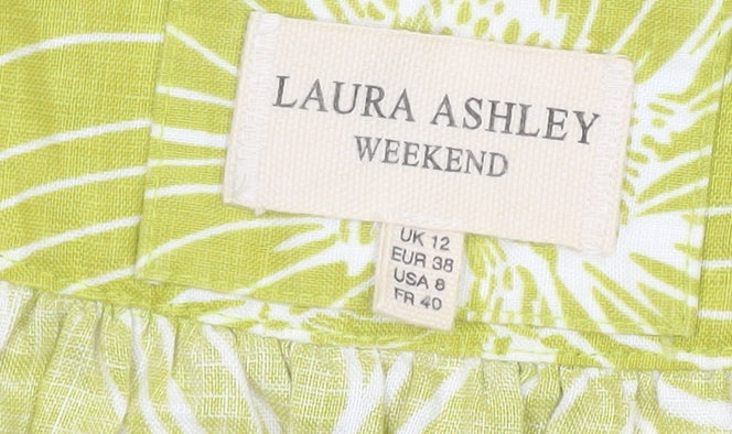Laura Ashley Women's Green Floral Linen Top, Size 12