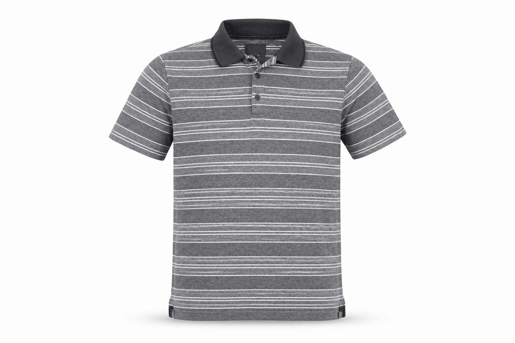 Marks and Spencer Men's Grey Striped Polo, Size M, Regular Fit