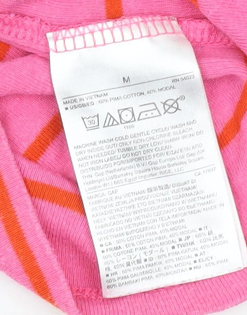 Gap Women's Pink Striped Long Sleeve V-Neck Tee