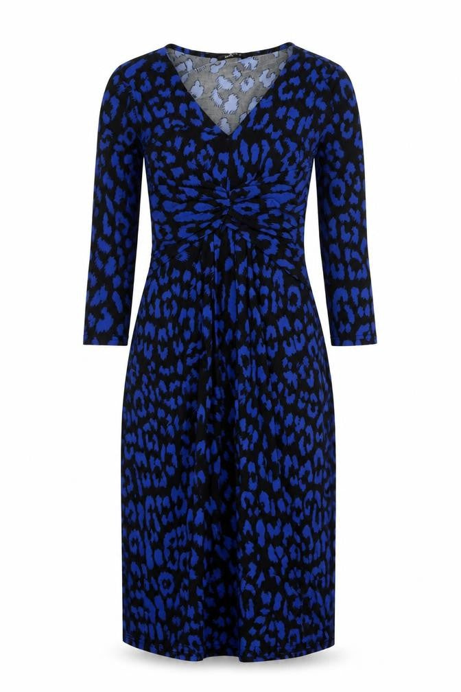 Front view of Roman Women's Blue Animal Print Sheath Dress, size 10