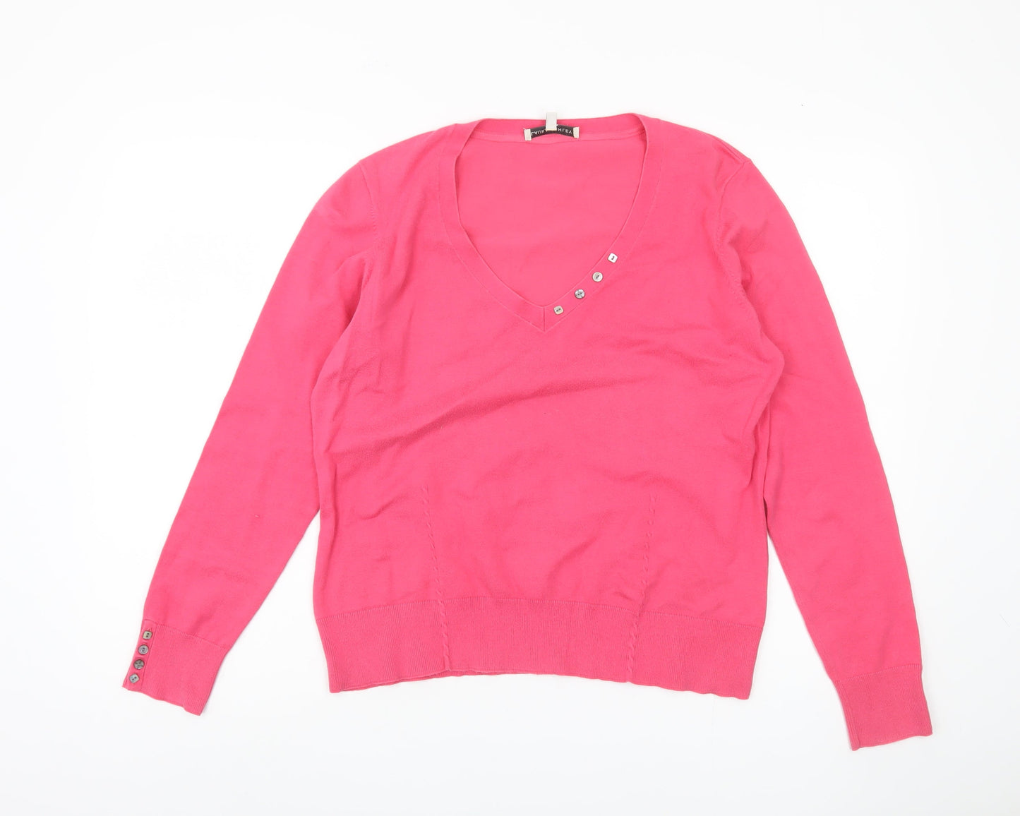 Laura Ashley Women's Pink V-Neck Pullover Jumper Size 18