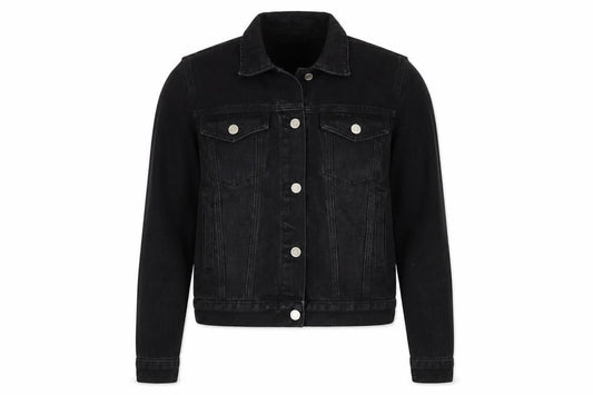 Front view of Missguided Women's Black Denim Jacket, size 4, Casual Style