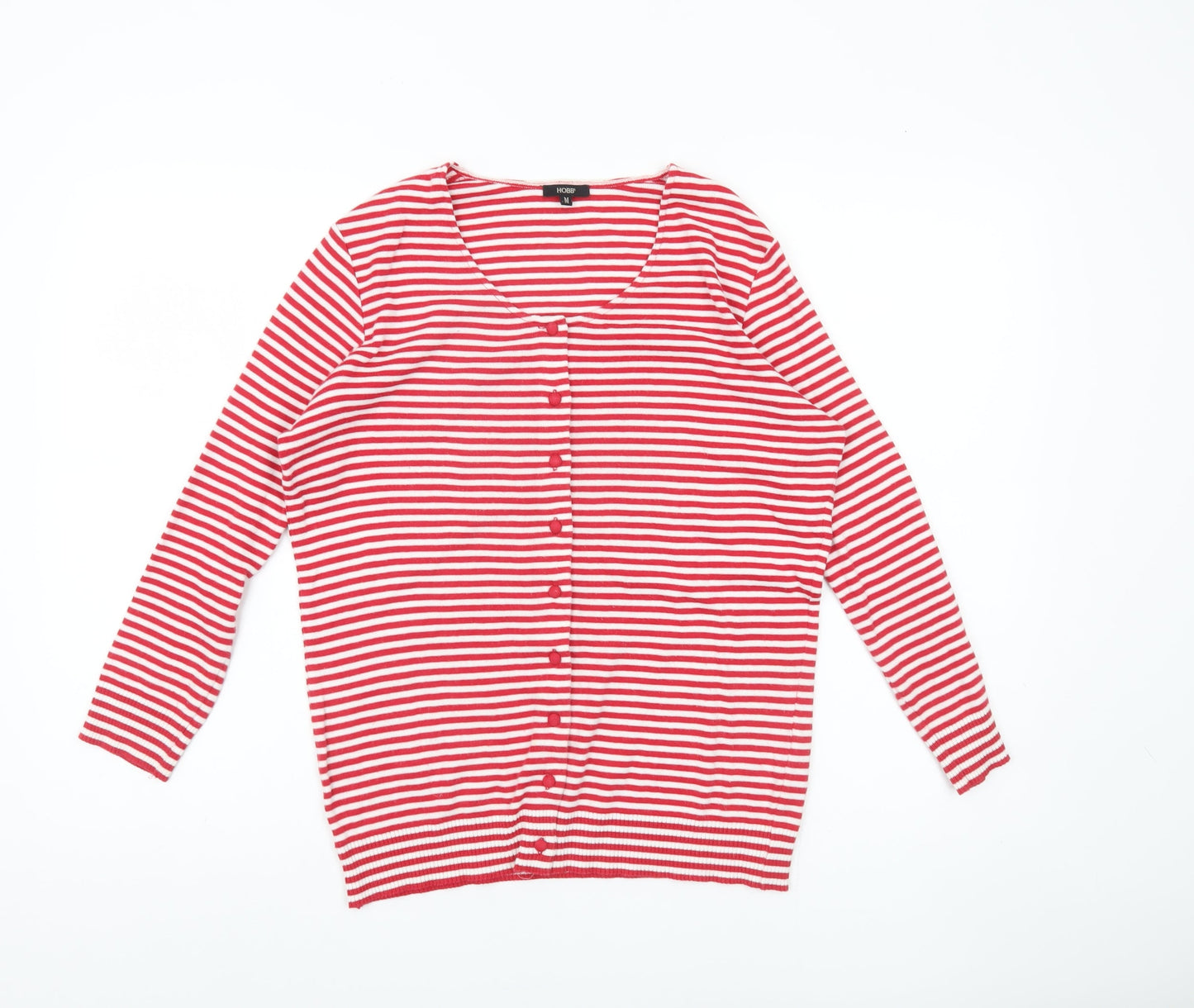 Hobbs Women's Red Striped Cardigan M Scoop Neck