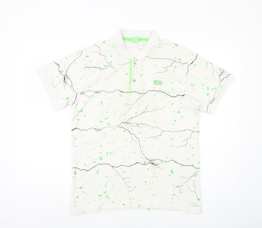 Hugo Boss Men's L White Graphic Print Polo Shirt