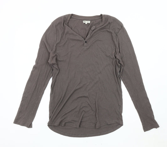 Reiss Women's Brown Henley Long Sleeve T-Shirt XL