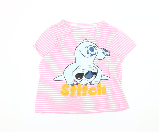 Disney Women's Pink Stitch T-Shirt - Size L