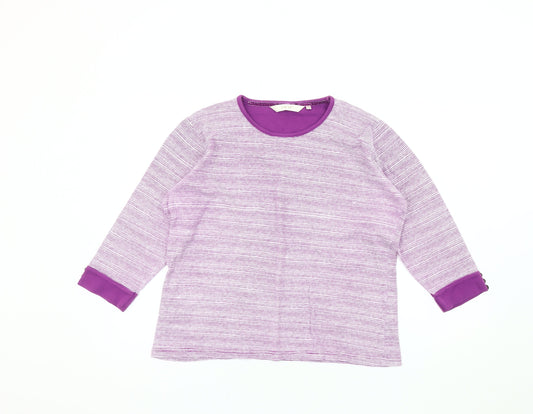 EWM Women's Purple Striped 3/4 Sleeve Jersey Top