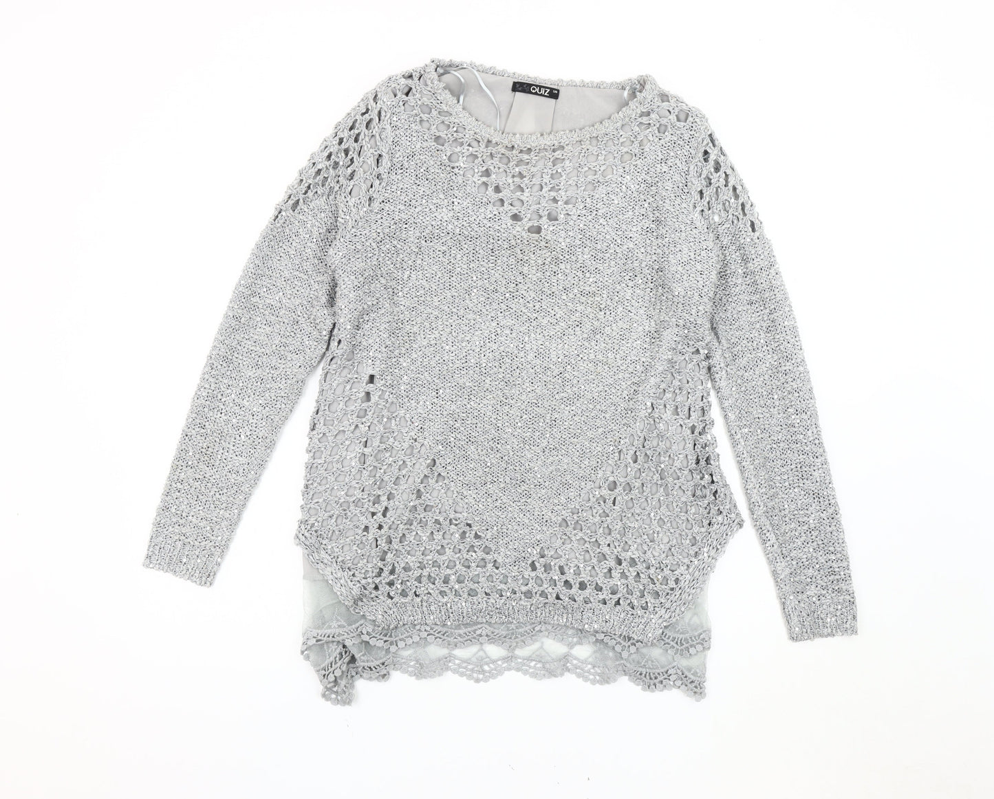 Quiz Women's Grey Sequin Knit Pullover Jumper Size M