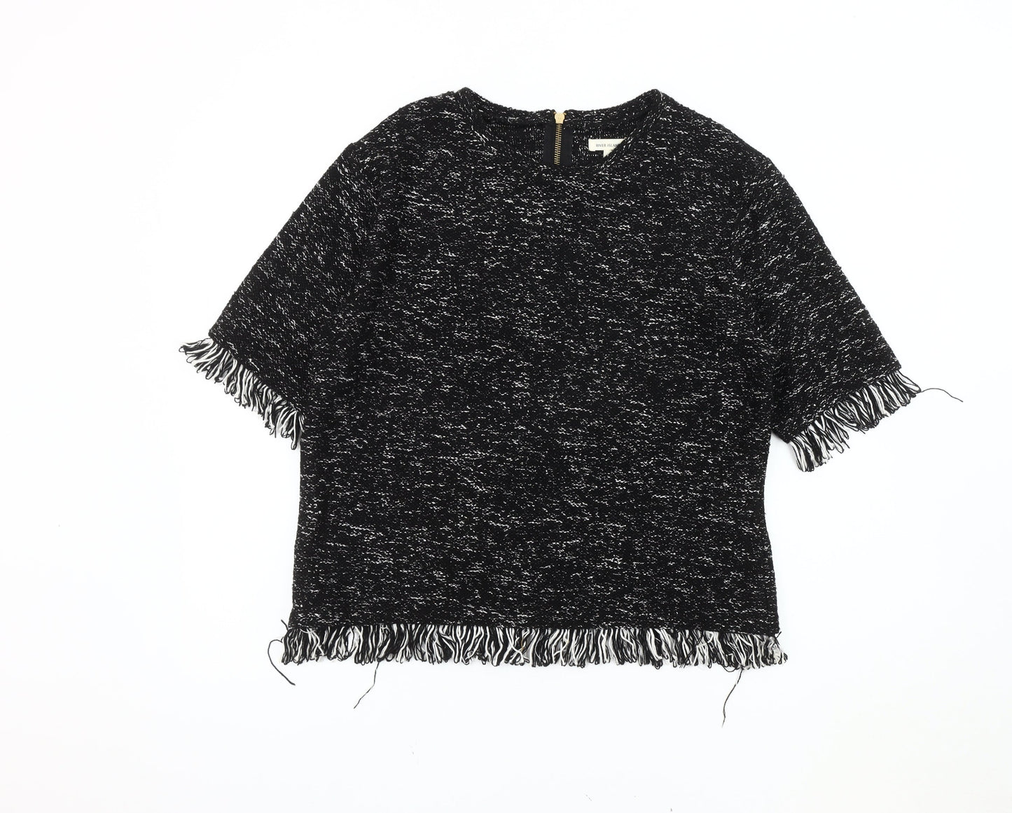 River Island Black Tunic Women's Size 14 Fringe Accent