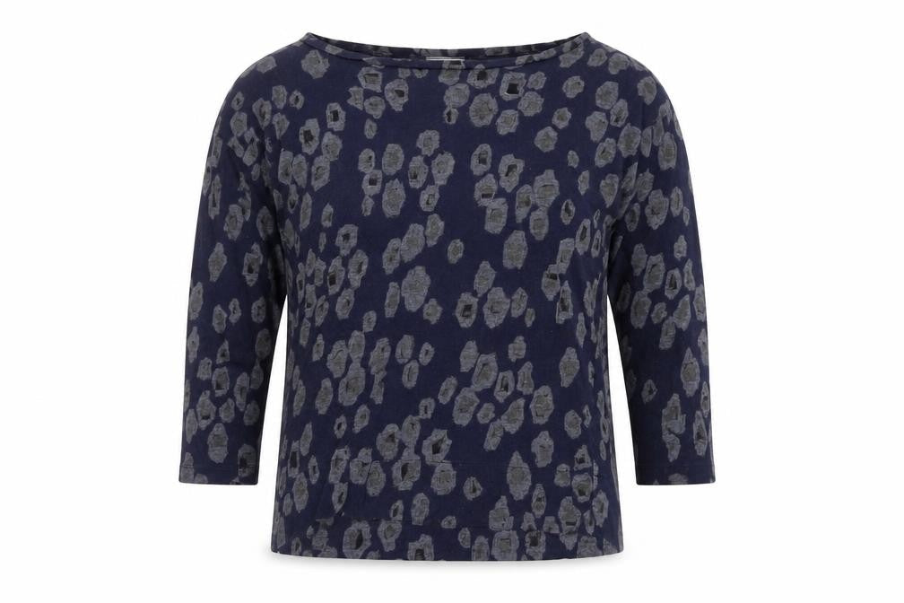 Front view of Gap Women's Blue XXS Boat Neck Animal Print Top