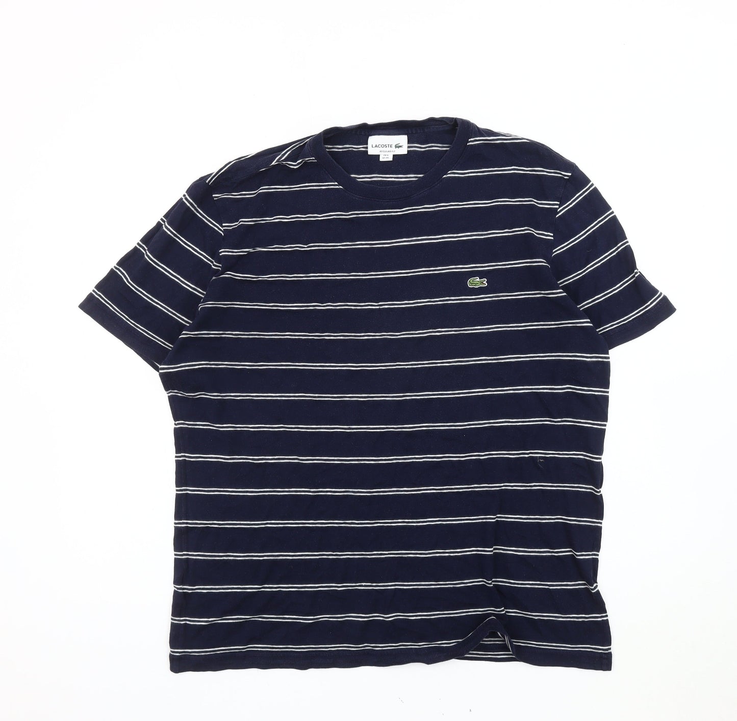 Lacoste Men's Navy Striped T-Shirt XL Cotton Crew