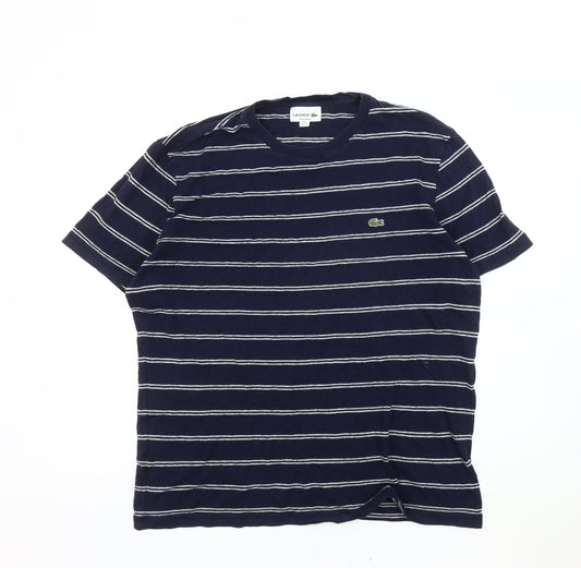 Lacoste Men's Navy Striped T-Shirt XL Cotton Crew