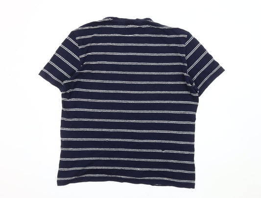 Lacoste Men's Navy Striped T-Shirt XL Cotton Crew