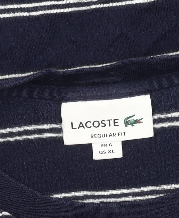 Lacoste Men's Navy Striped T-Shirt XL Cotton Crew