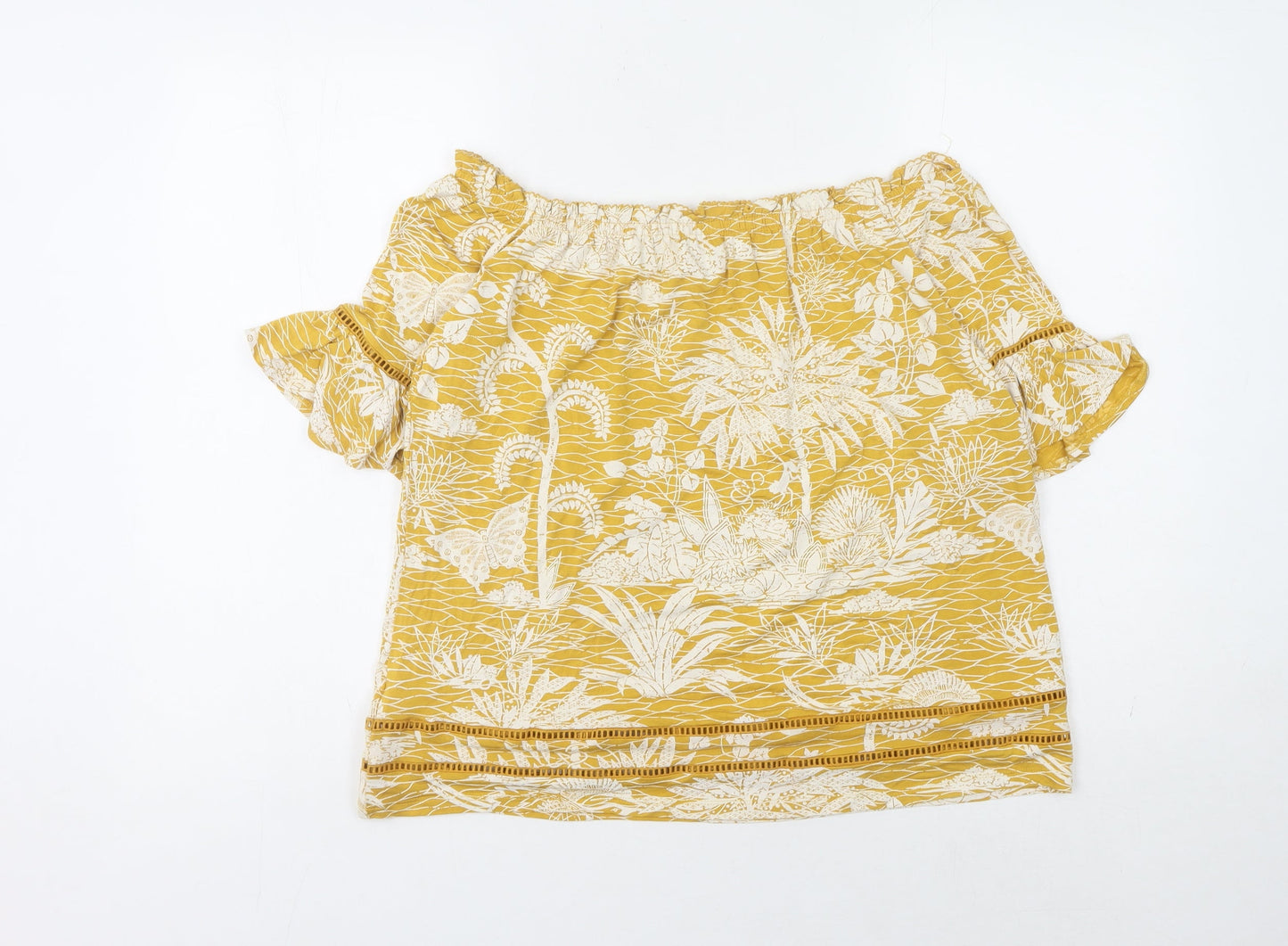 Next Women's Yellow Off Shoulder Floral Top Size 14