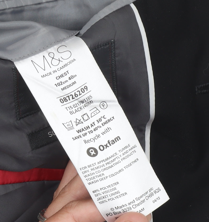 Marks and Spencer Men's Black Suit Jacket - M, Formal, Single-Breasted