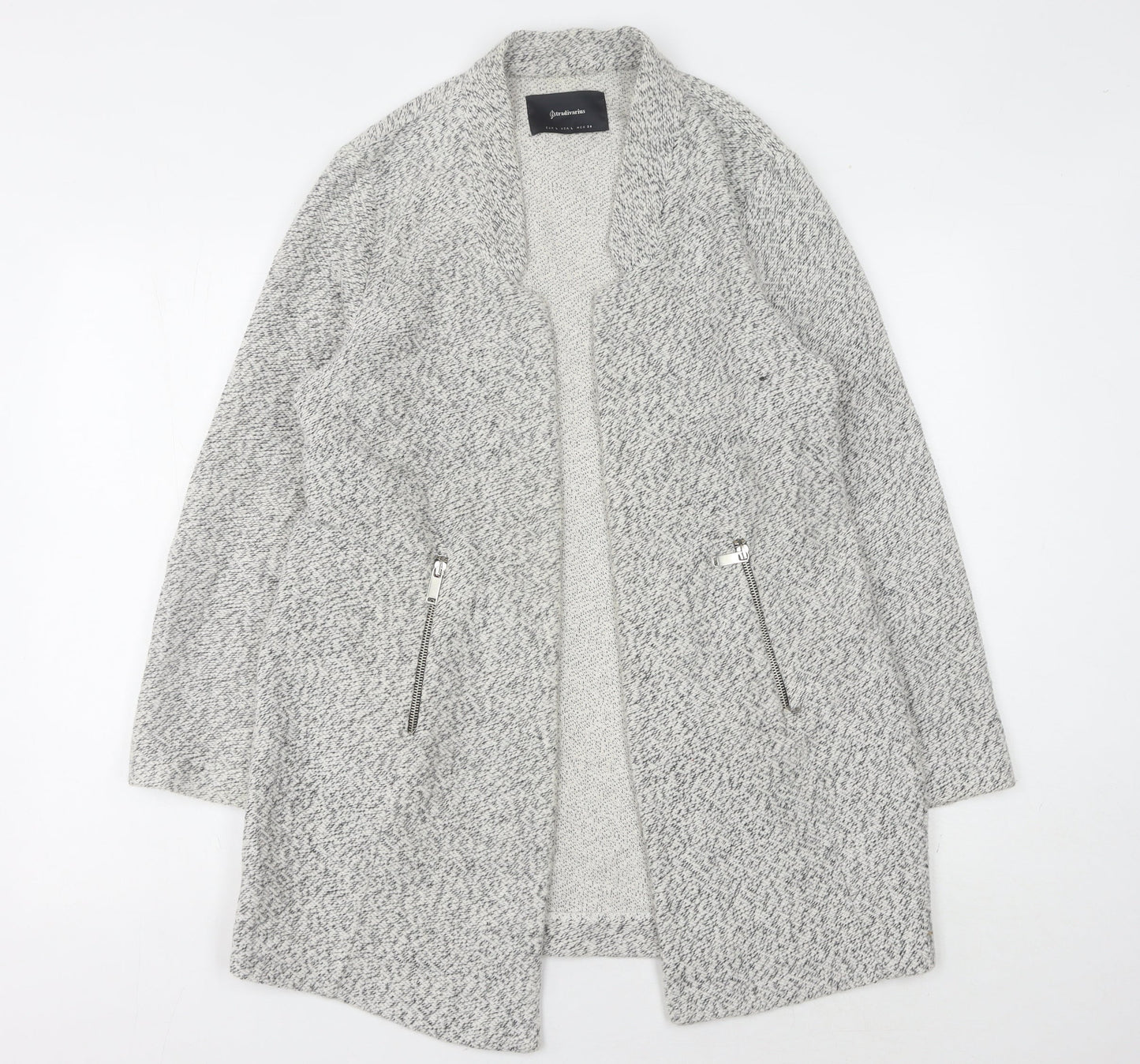 Stradivarius Womens Grey Open Front Cardigan Size 12 Zip Accents