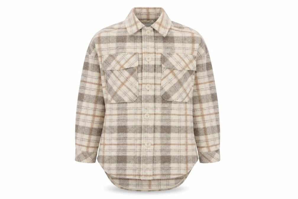 Front view of Stradivarius Women's Beige XS Checkered Jacket