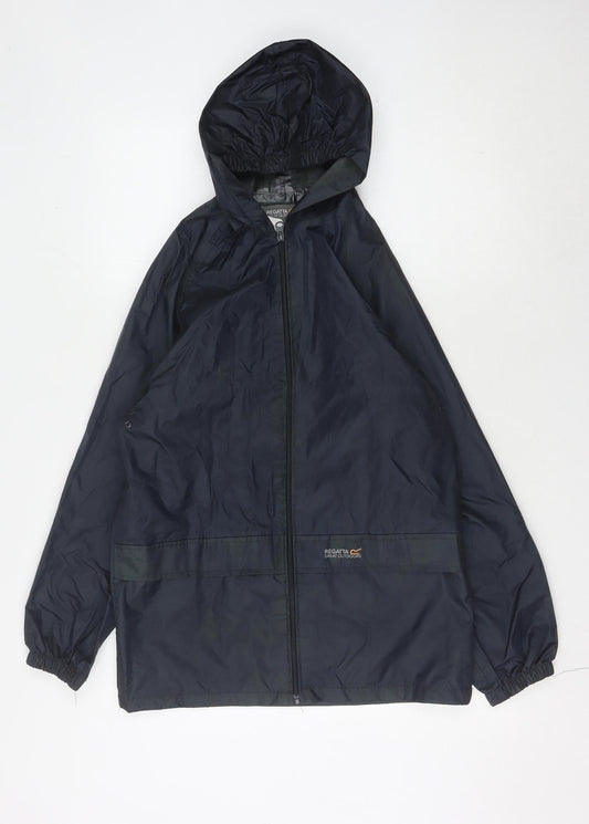 Regatta Boys Blue Hooded Rain Coat, Size 12, Lightweight