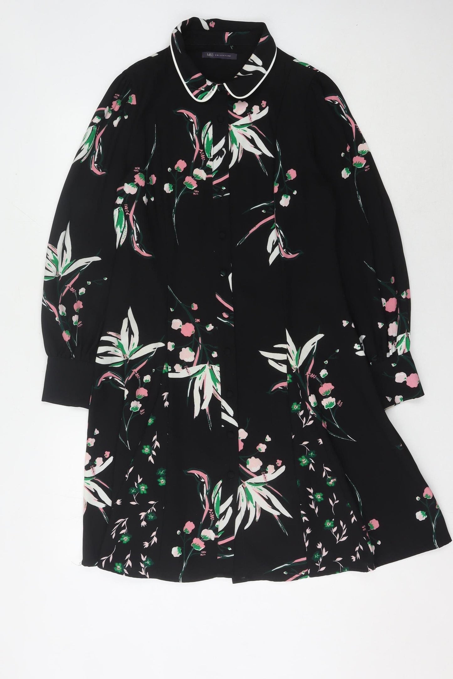 Marks and Spencer Women's Black Floral Collared Dress Size 10