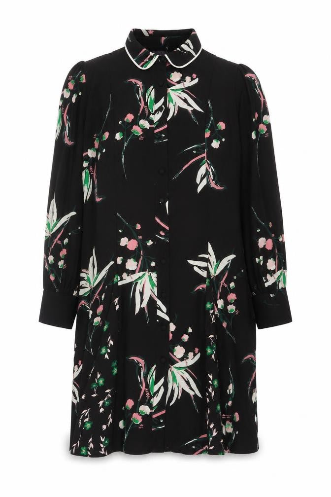 Marks and Spencer Women's Black Floral Collared Dress Size 10