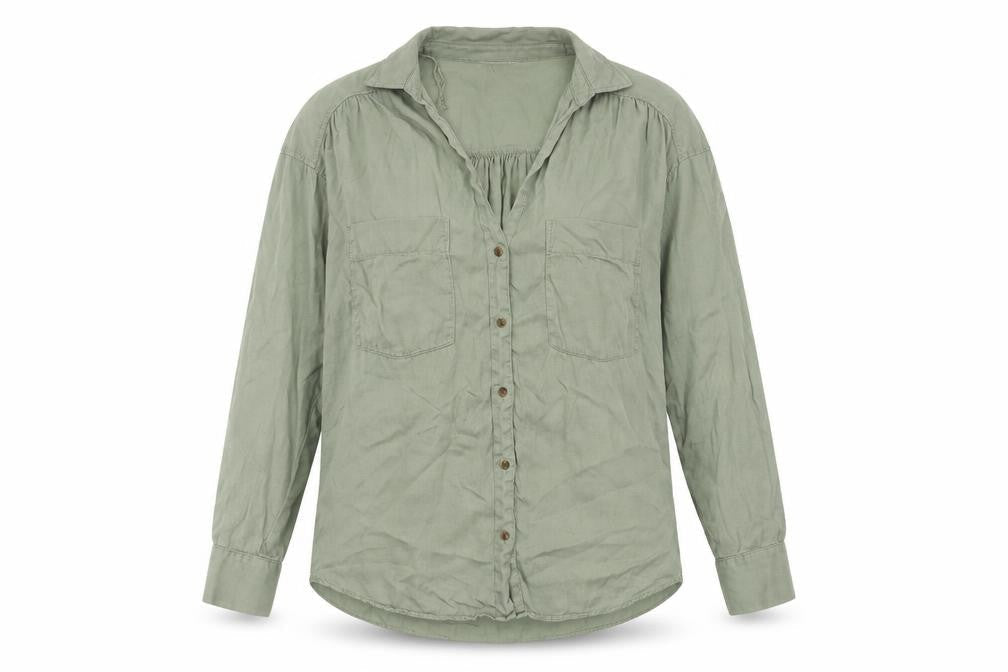Zara Women's Green Cotton Button-Up Shirt Size 6