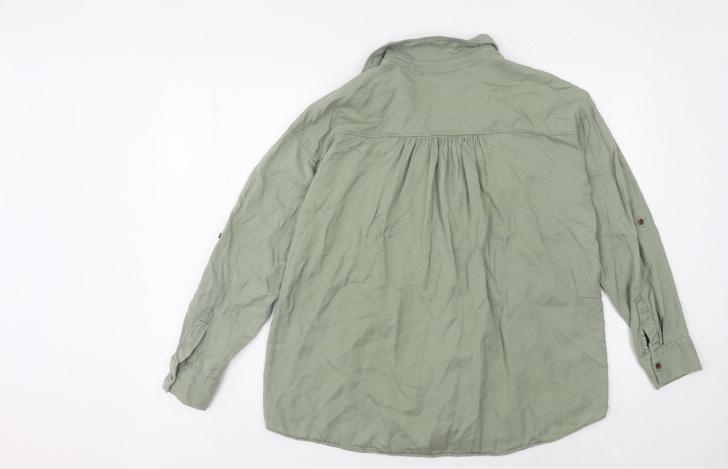 Zara Women's Green Cotton Button-Up Shirt Size 6