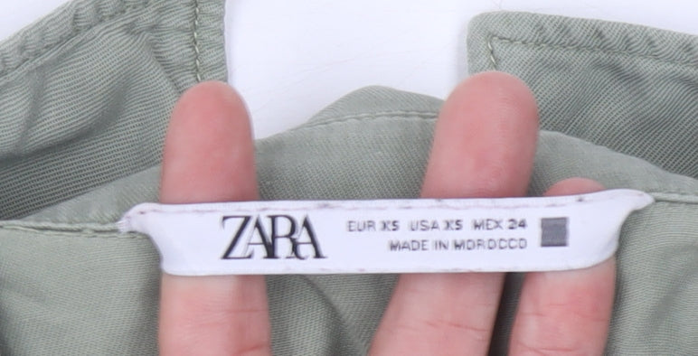 Zara Women's Green Cotton Button-Up Shirt Size 6