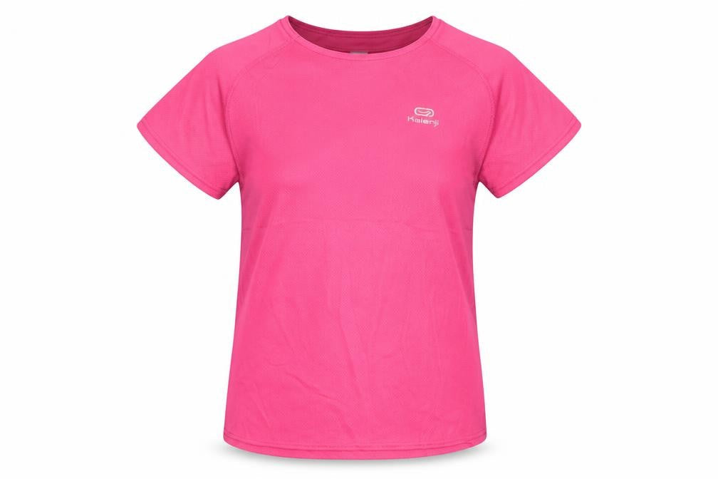 Front view of Decathlon girls’ pink t-shirt, size 18 plus, lightweight sports top