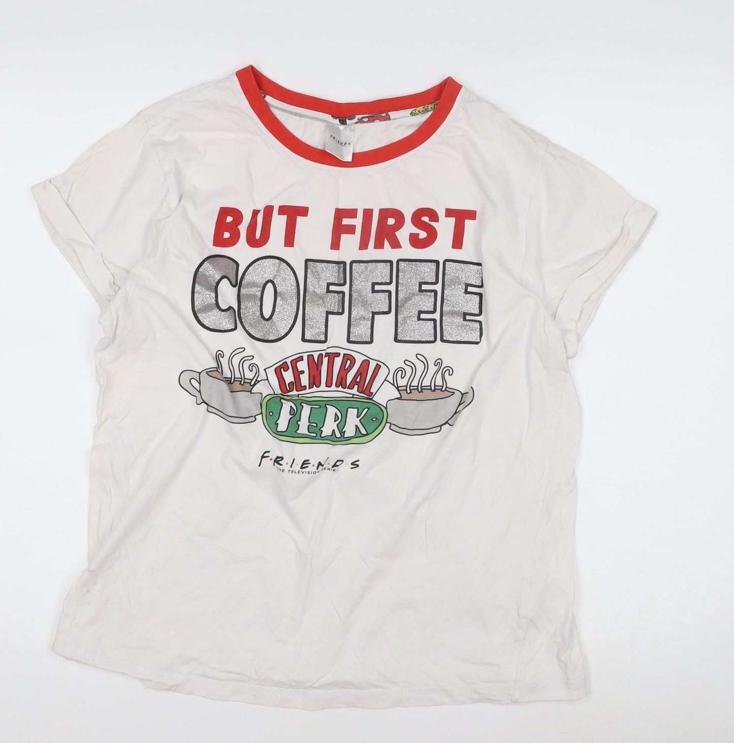 FRIENDS Women's White Graphic Ringer T-Shirt Size 16