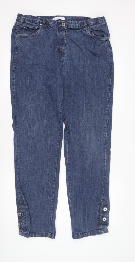 Women's Blue Regular Fit Straight Jeans, Size L