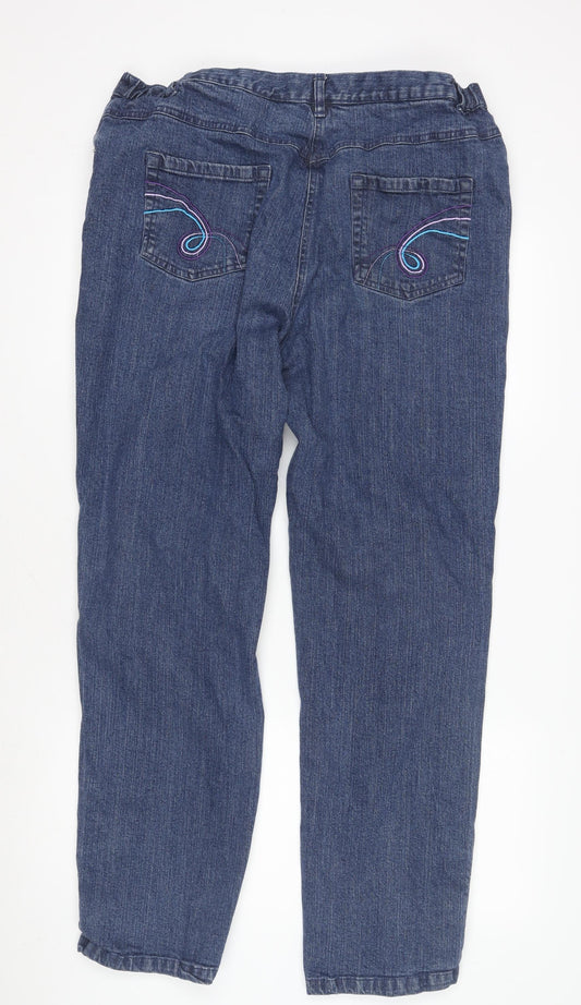 Women's Blue Regular Fit Straight Jeans, Size L
