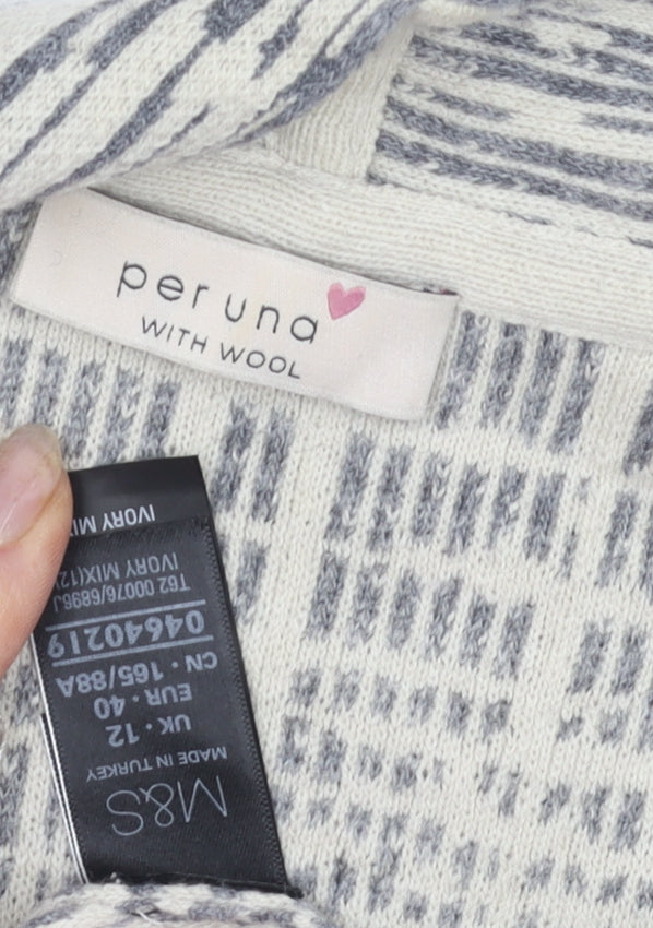 Marks and Spencer Women's Ivory Check Open Front Cardigan L