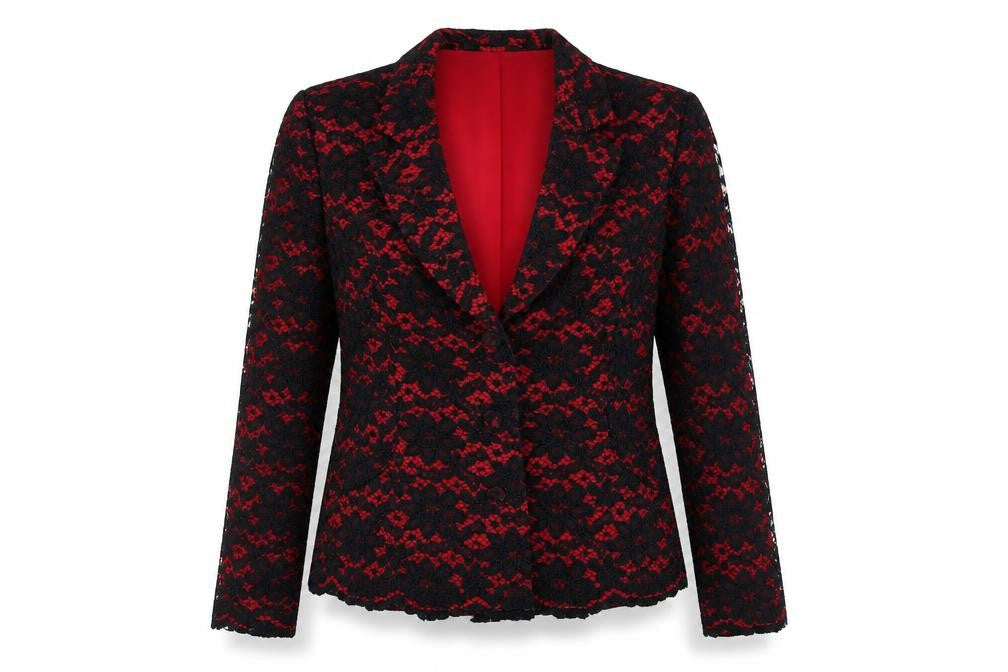 East Women's Black Red Lace Blazer Size 12