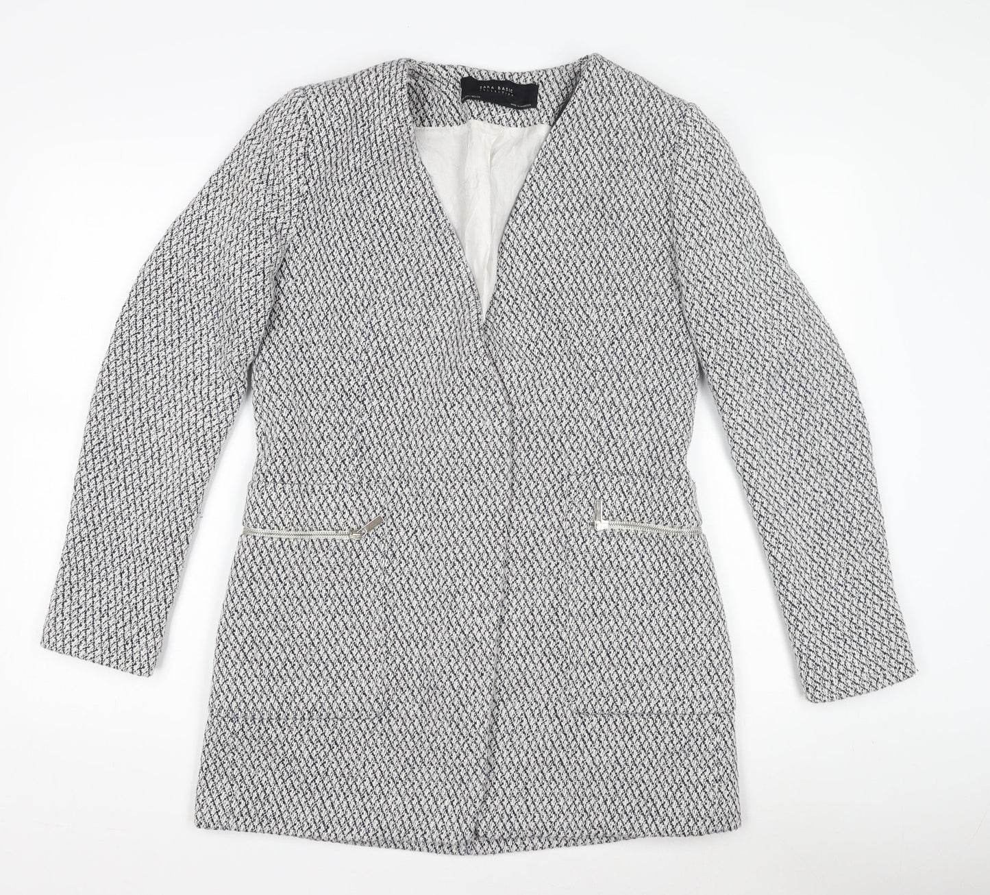 Zara Women's White Tweed Mid-Length Coatigan
