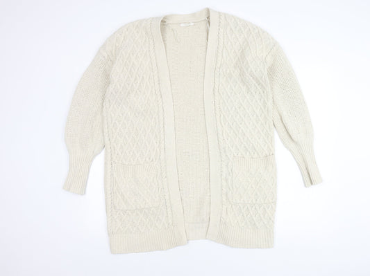 White Stuff Women's Ivory Open Front Cardigan Medium Chunky-Knit
