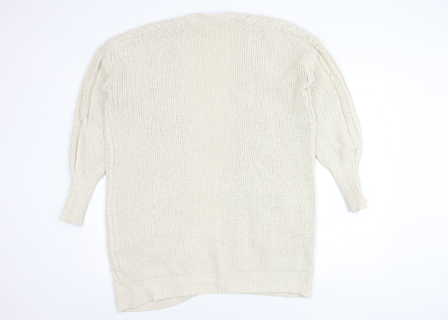 White Stuff Women's Ivory Open Front Cardigan Medium Chunky-Knit