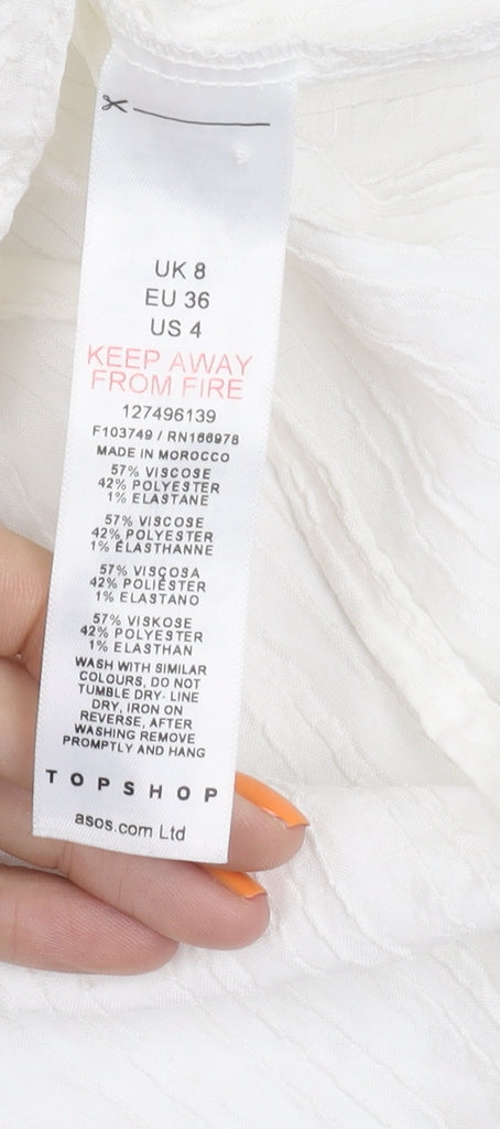 Topshop Women's White Long Sleeve Shirt Size 8