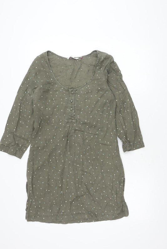 White Stuff Women's Green Polka Dot Linen Dress Size 8
