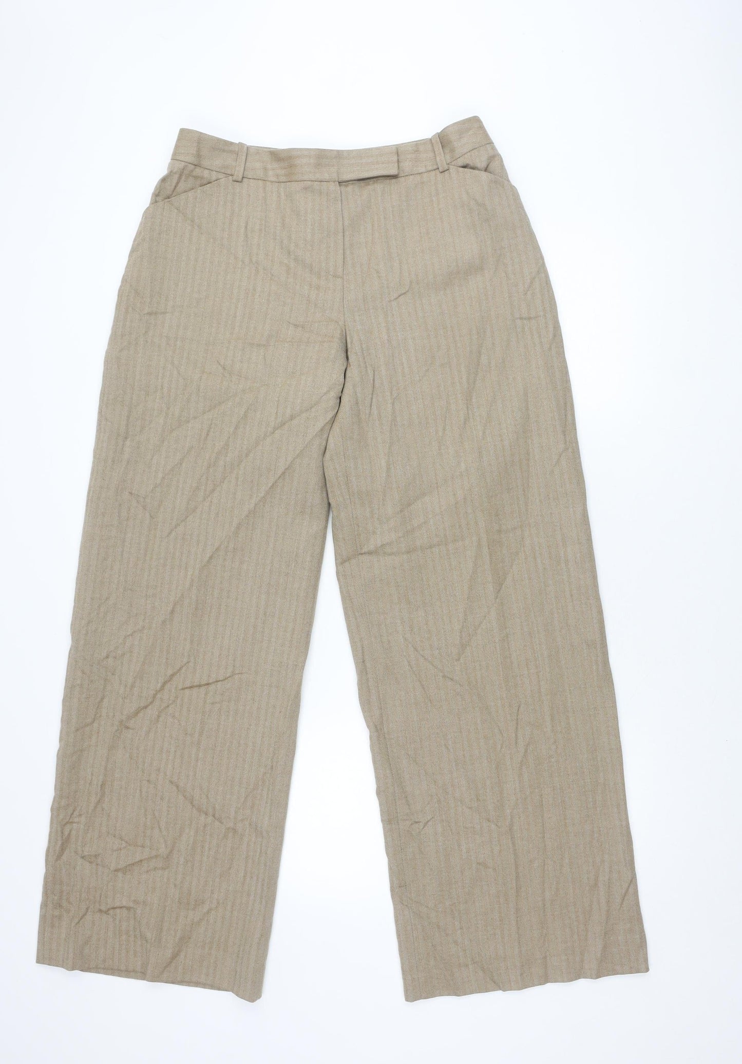 Charles Tyrwhitt Women's Beige Herringbone Wool Trousers - Size 16