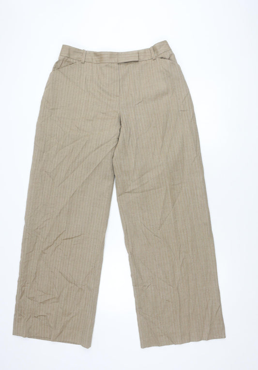 Charles Tyrwhitt Women's Beige Herringbone Wool Trousers - Size 16